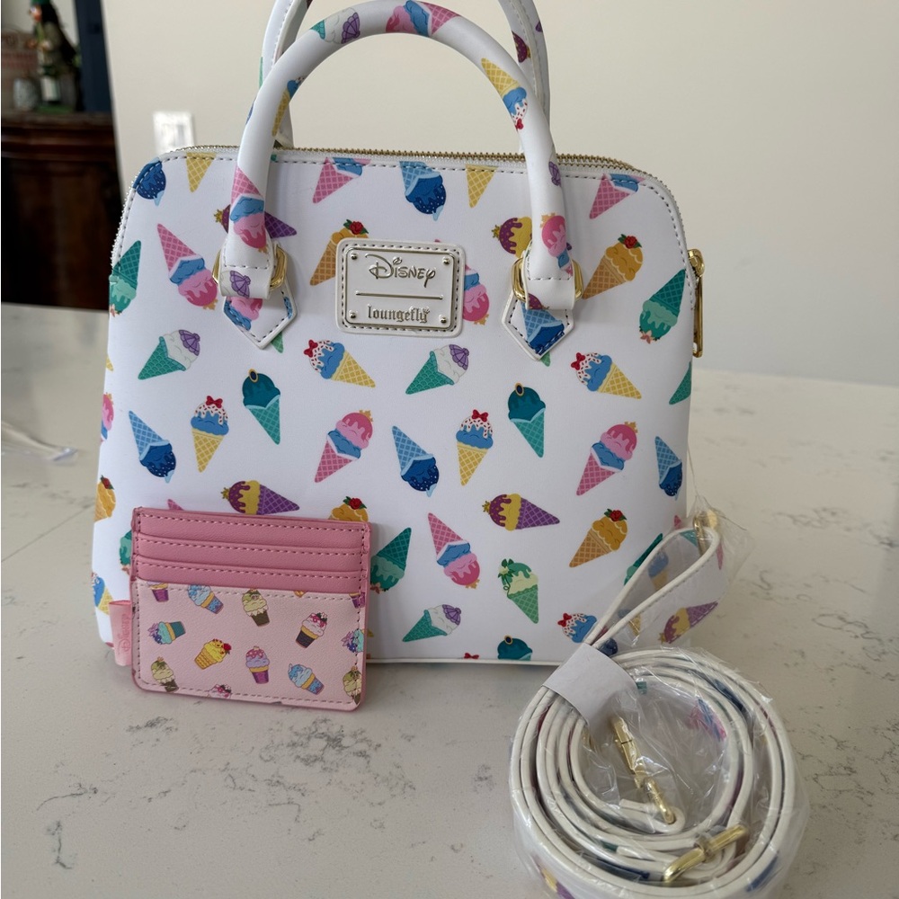 Disney Ice Cream Cone Print Kids Bag Set - White and Pink
